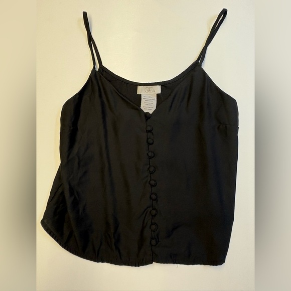 CAD vneck spaghetti strap button down black camisole top blouse size Small - Picture 2 of 6